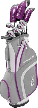 Wilson Beginner Complete Set, 9 Golf Clubs with cart Bag, Women's, Stretch XL, White/Grey/Purple