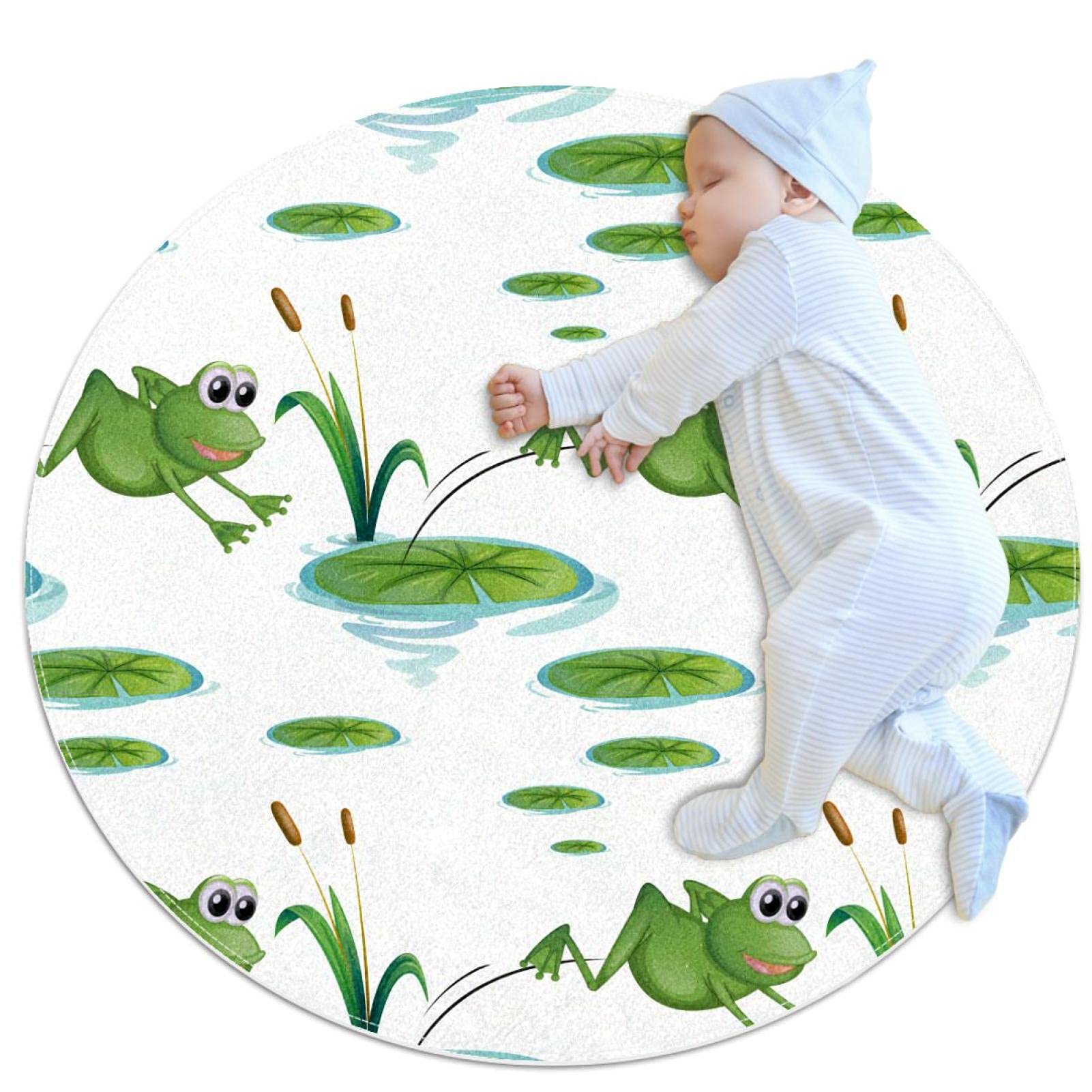 Tapis rond 80x80cm antidérapant avec motif grenouilles moderne et durable