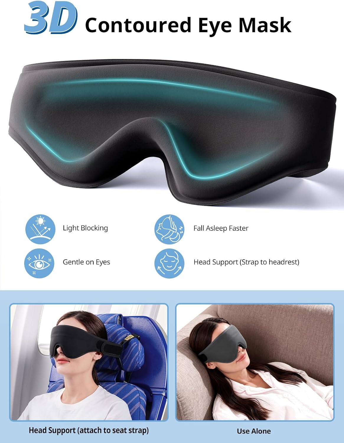 Inspireyes Travel Neck Pillow with Eye Mask, Long Flight Stable Support
