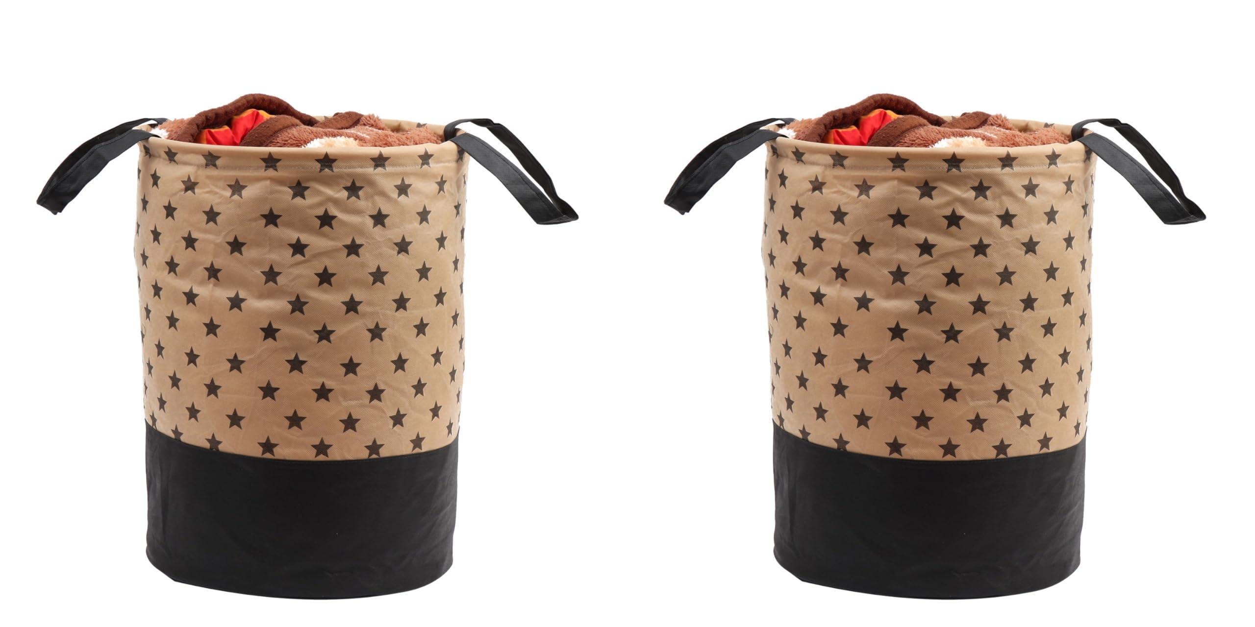 BB BACKBENCHERS Laundry Storage Bags with Star Pattern, 48L Capacity, Nylon Material, Pack of 2, Brown and Black
