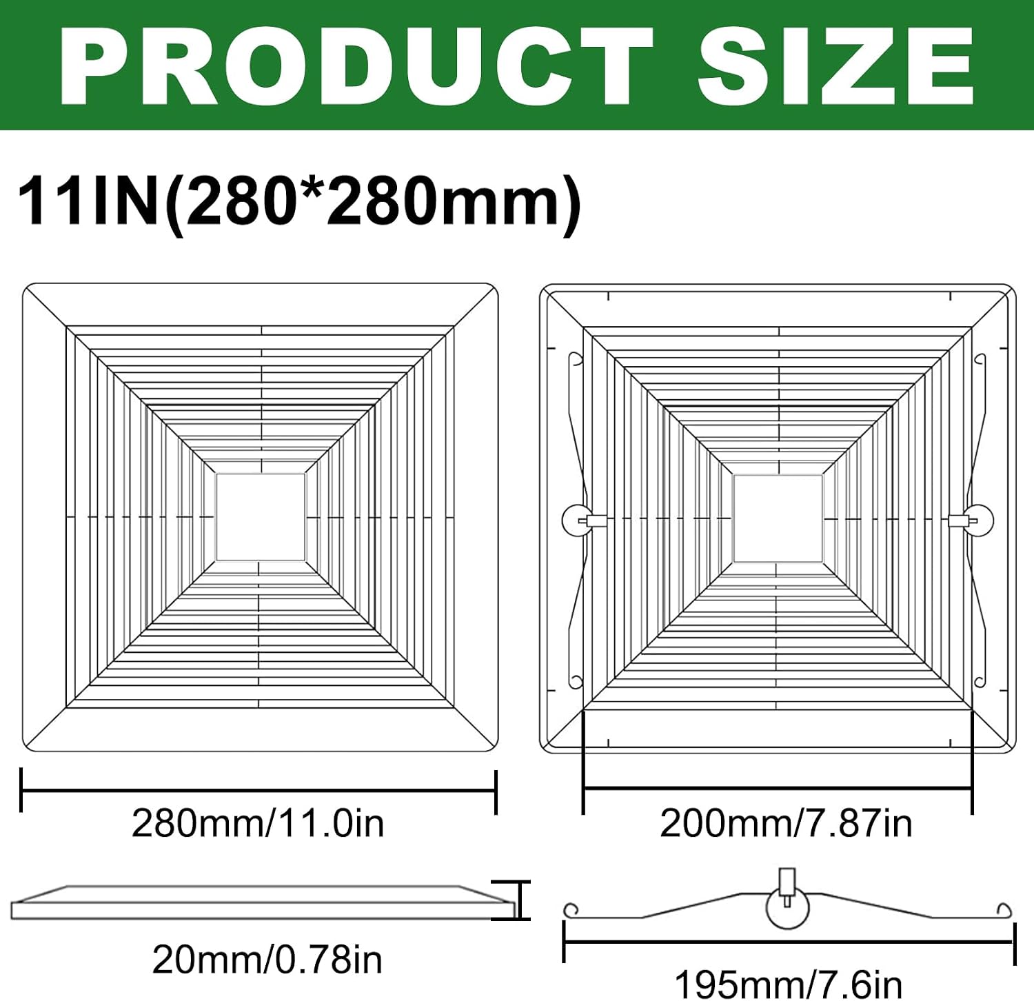 Bathroom Exhaust Fan Cover 11x11 Vent Cover with Spring Clips Easy Install Ceiling Air Vent Cover Replacement for Square Ceiling or Exhaust Fans Bathroom Kitchen Bedroom Clean White image 2