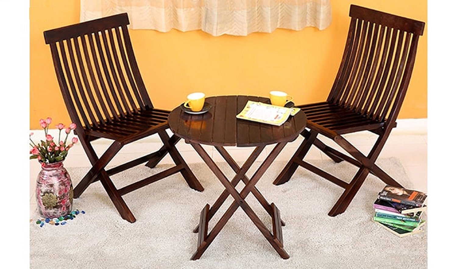 Shilpi Handmade Amazing Look Living Room Folding Chair and Round Table Set-image-29