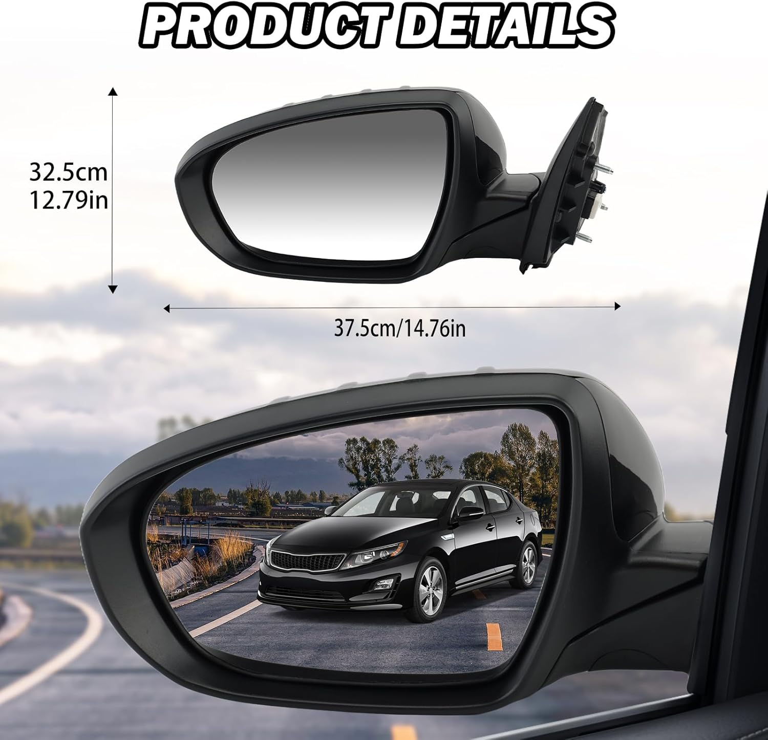 Driver Side Mirror Compatible with 2011 2012 2013 Kia Optima Mirrors with Turn Signal Light,Power Glass,Manual Folding,Replace KI1320152 Black (5 Pins)