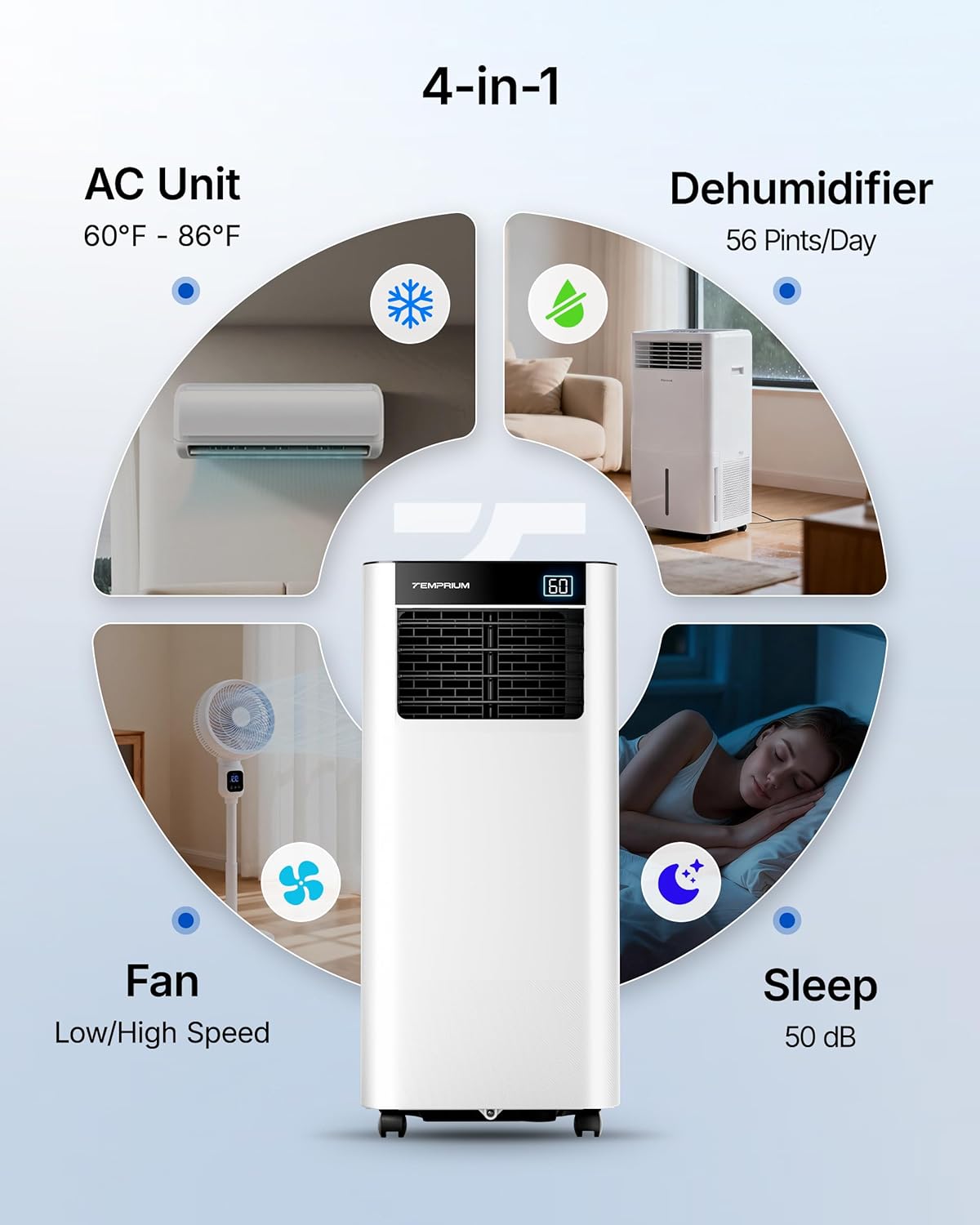 10000 BTU Portable Air Conditioner Cools up to 250 Sq.Ft., Mobile Air Conditioner with Smart App & Voice Control, 3-in-1 Indoor Air Conditioner with Cool, Dry, Fan Modes, Quiet Sleep Mode