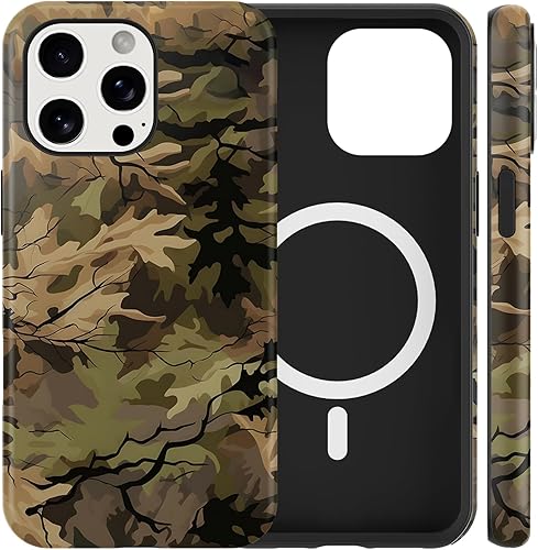 Cinysnt Green Camo Camouflage Leaf Phone Case for iPhone 16 Pro Max Magnetic Cas