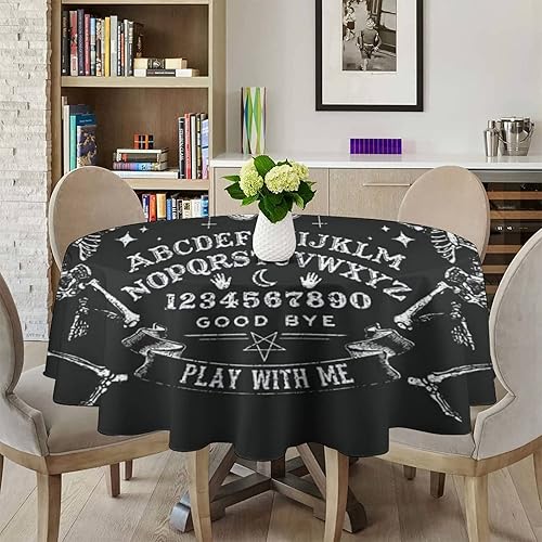 Miniatura 3 de Mantel redondo de poliéster con diseño de bruja mágica, diseño de esqueleto, color negro, tela decorativa para cena, picnic y fiesta