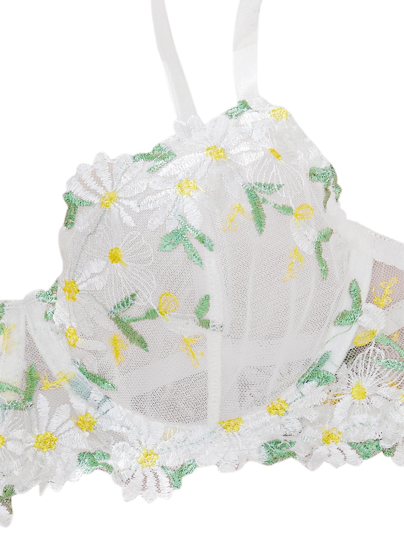 Lilosy Sexy Floral Embroidered Mesh Women Underwire Push Up Lingerie Set