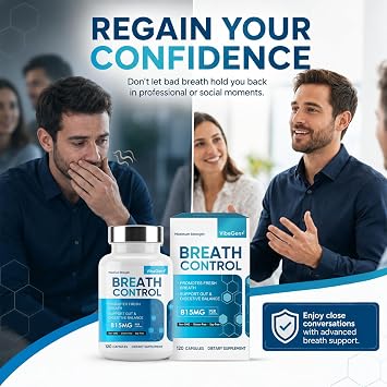 Bad Breath Treatment for Adults, 120 Capsules | 7-in-1 Advanced Breath Control Supplement & Natural Oral Breath Management with Digestive Support
