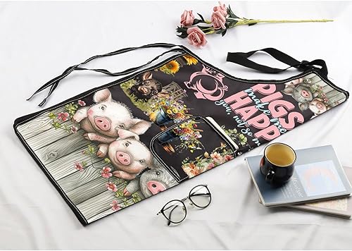 Miniatura 7 de MBMSO Divertidos regalos de cerdo, delantal de barbacoa para amantes de los cerdos, regalos de cerdos Make Me Happy Pig Delantal con bolsillos BBQ