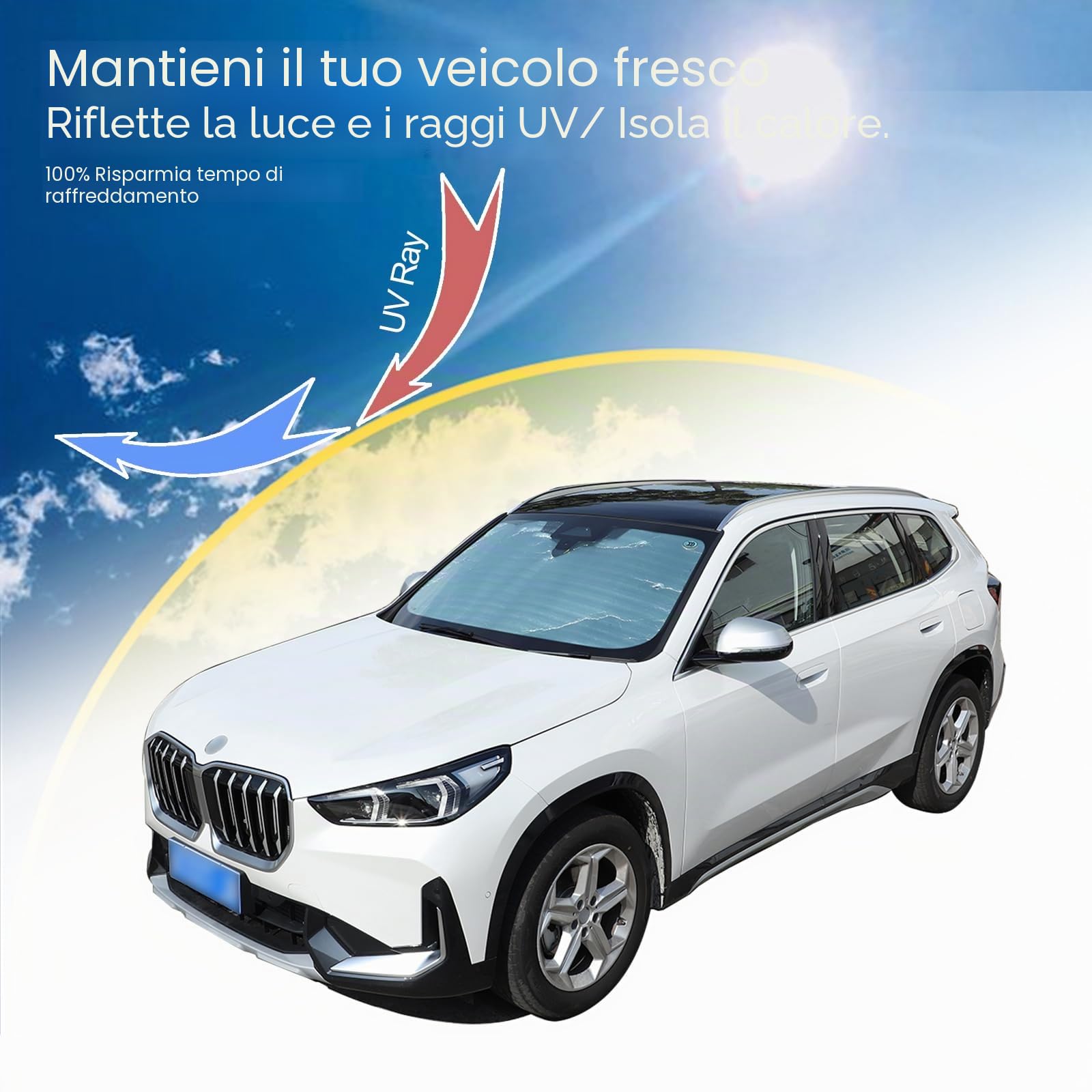 Parasole per parabrezza per BMW X1 U11 2023-2026 Parasole per finestrino anteriore pieghevole riflettente Visiera solare personalizzata Protezione UV Protezione per la privacy Protezione termica per