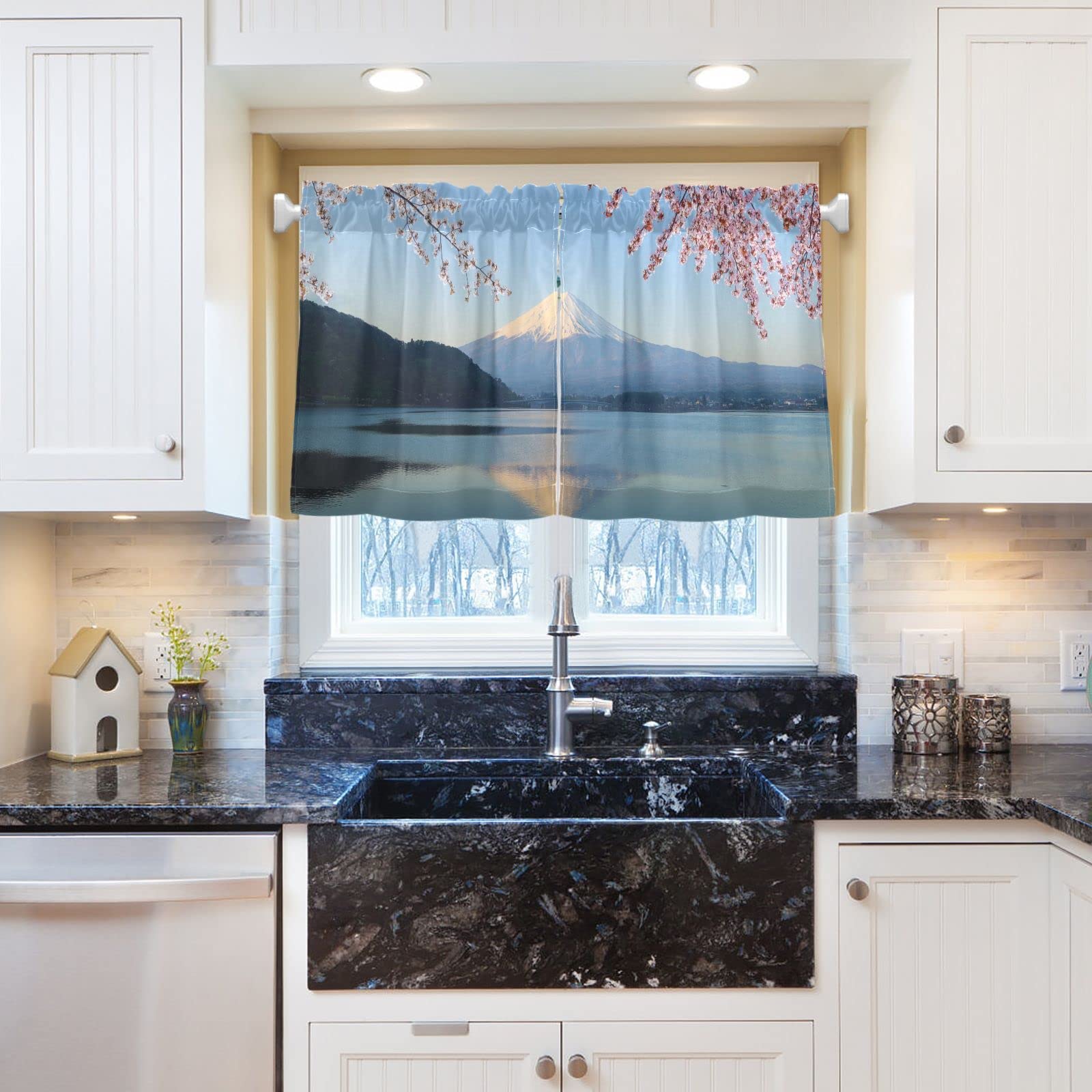 Amazon｜alaza カフェカーテン 小窓用富士山 桜 (1)おしゃれ 目隠し 2