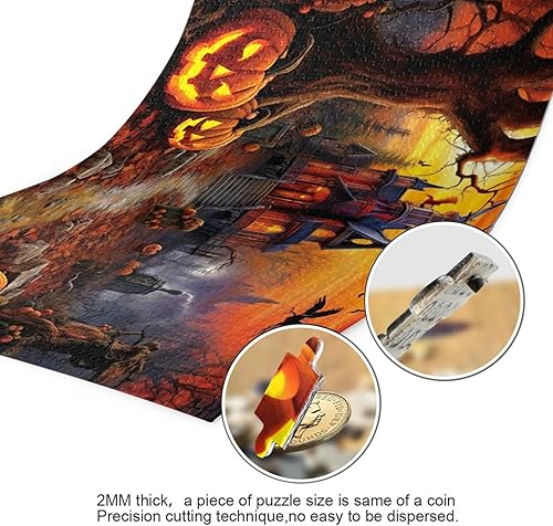 Miniatura 3 de Rompecabezas de calabaza de Halloween para adultos de 1000 piezas, rompecabezas colorido con bolsa de almacenamiento de malla, rompecabezas