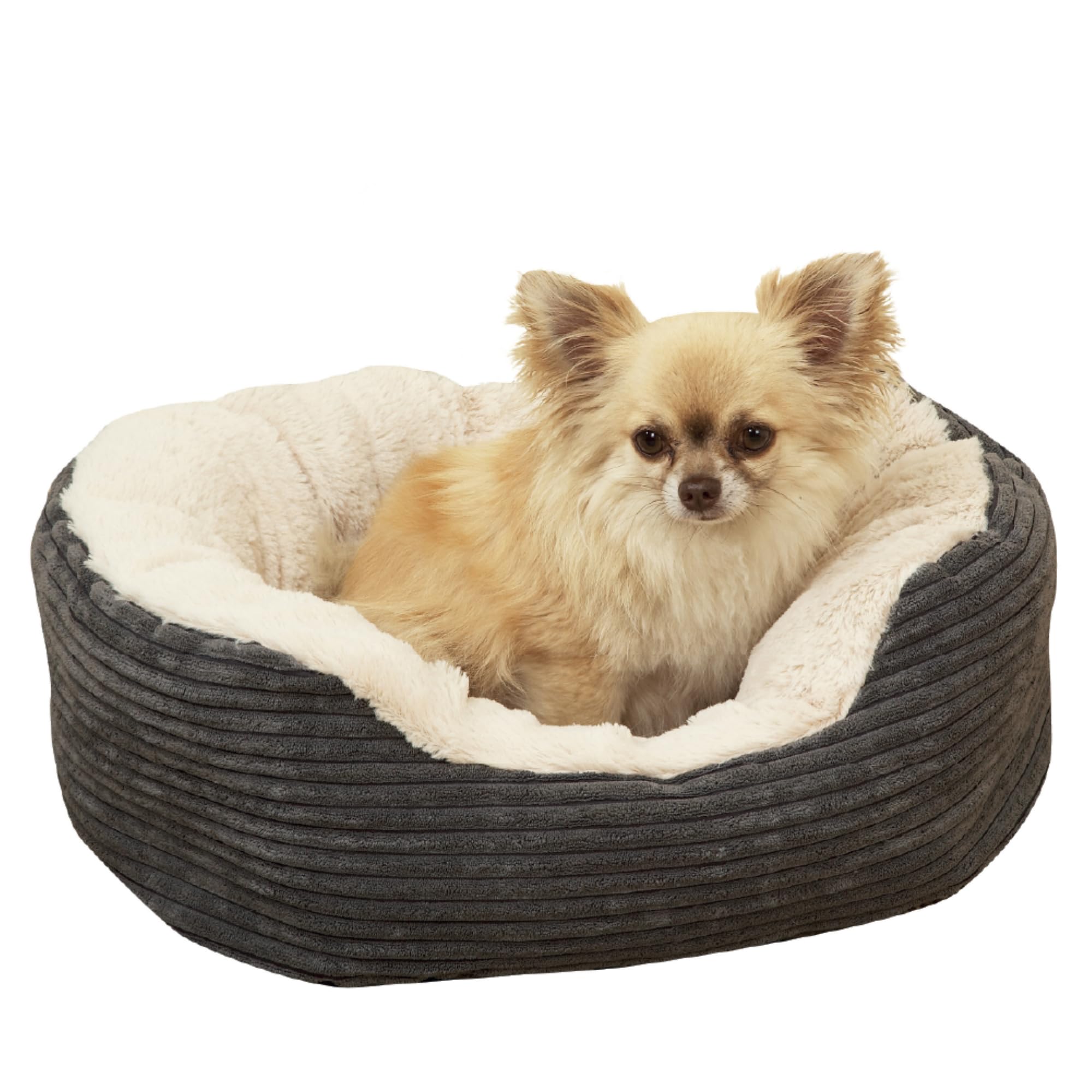 Panier moyen chien lavable lit ovale gris peluche doux