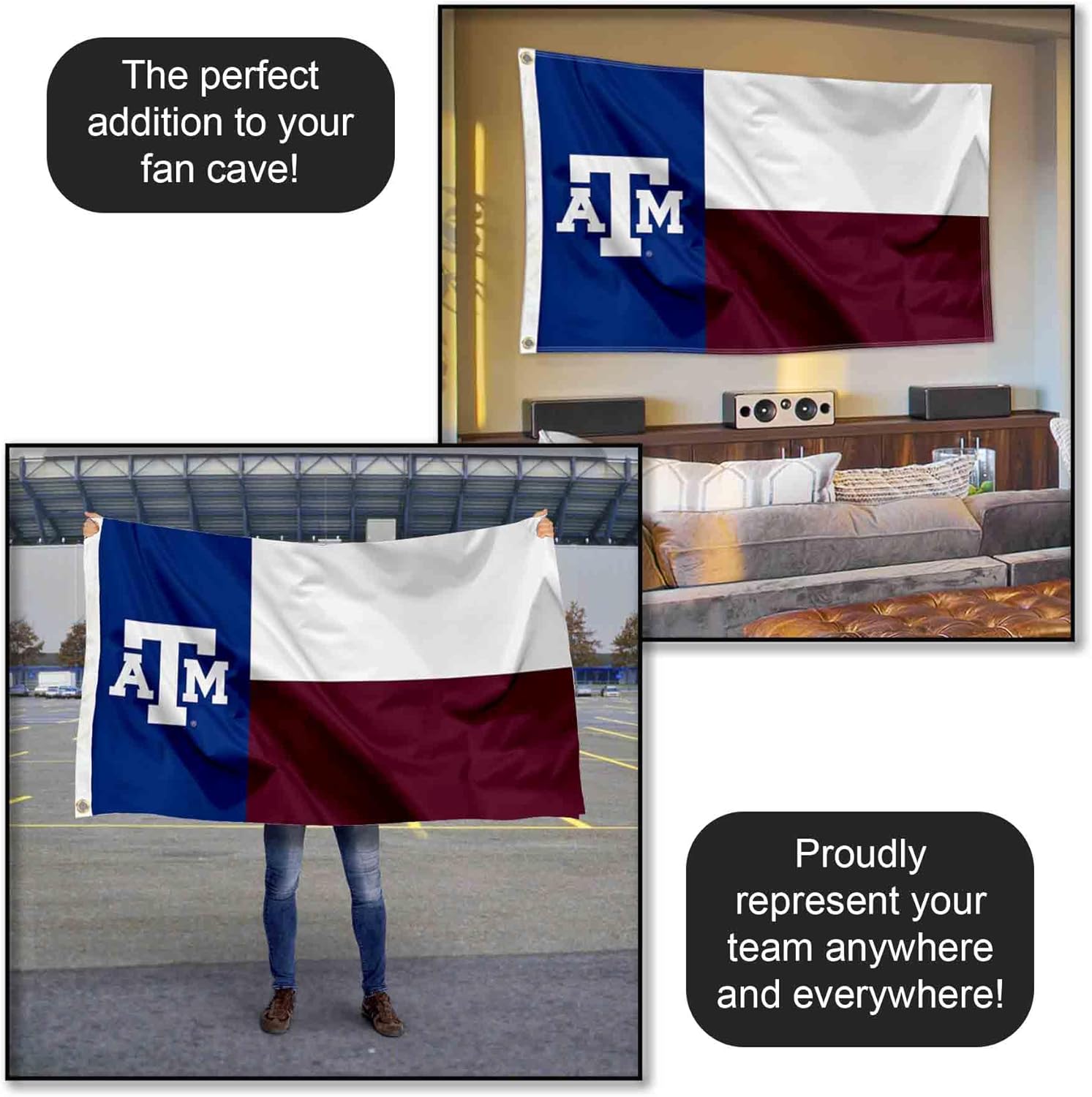 College Flags & Banners Co. Texas A&M Aggies Texas State Flag - Image 5
