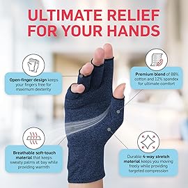 Dr. Arthritis Essentials Open-Fingertip Arthritis Gloves, Compression Gloves Ideal as Raynauds Gloves, Hand Brace for Arthritis (Navy, Large)