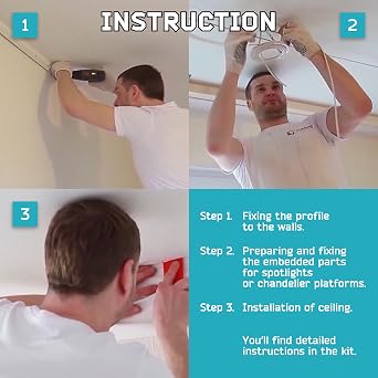 DIY Stretch Ceiling Room - Easy Install Suspended Ceiling Grid with White PVC Stretch Ceiling - Drop Ceiling System, Suspended Ceiling Grid, Ceiling Panel (Kit #3 for 4'7'' x 5'11'' Room with Glue)