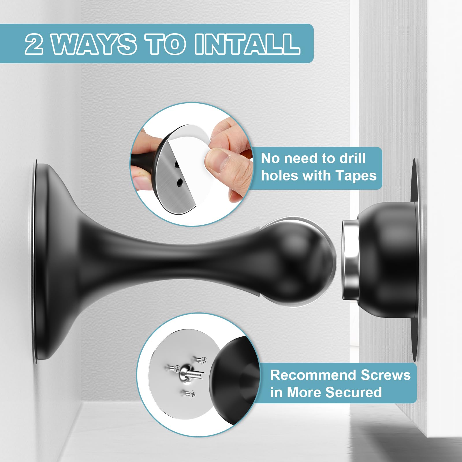Crosize Magnetic Door Stoppers 2 Pack – Stainless Steel Door Stop For Wall/Floor, No Drilling, Holds Door Open 9 thumbnail image