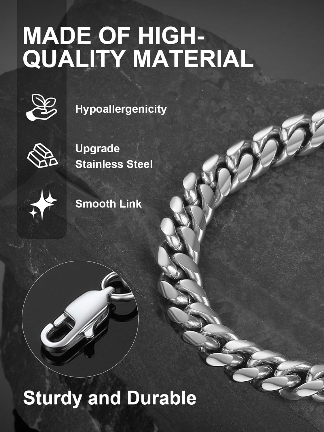 ChainsPro Cuban Link Bracelet for Mens, 6/10/14 mm, 19-21CM Length, 18K Gold Plated/316L Stainless Steel/Black-With Gift Box - Image 4