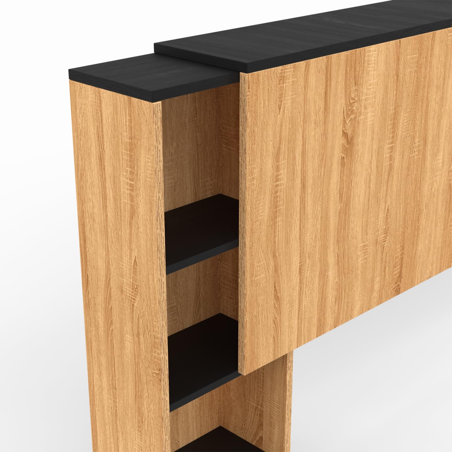 IDMarket - Tête de lit sur Pied Extensible avec chevets coulissants CATBA pour lit 140 et 160 cm façon Bois et Noir