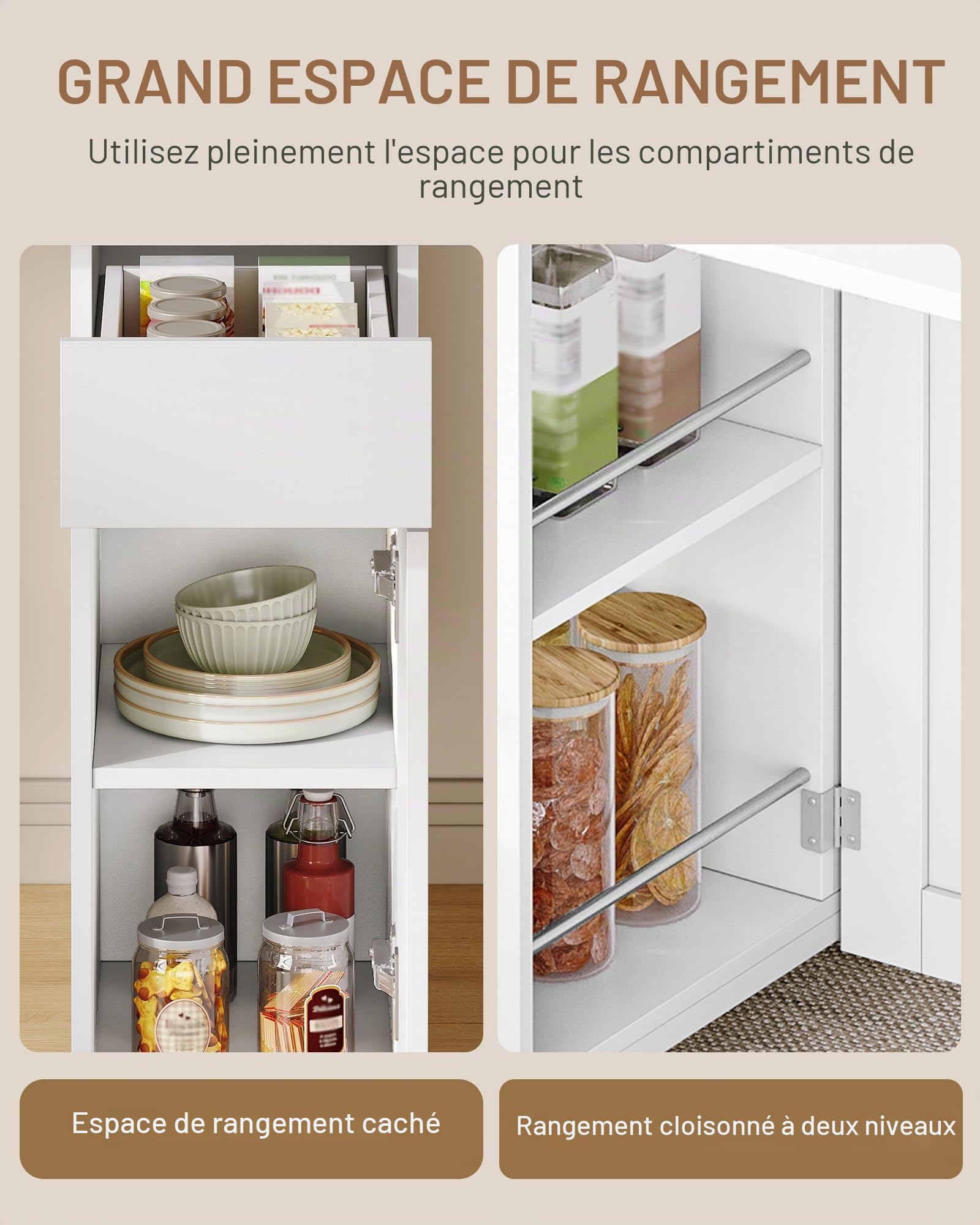 Hzuaneri Table à Manger Pliante, avec Roues, Blanc KT14003W