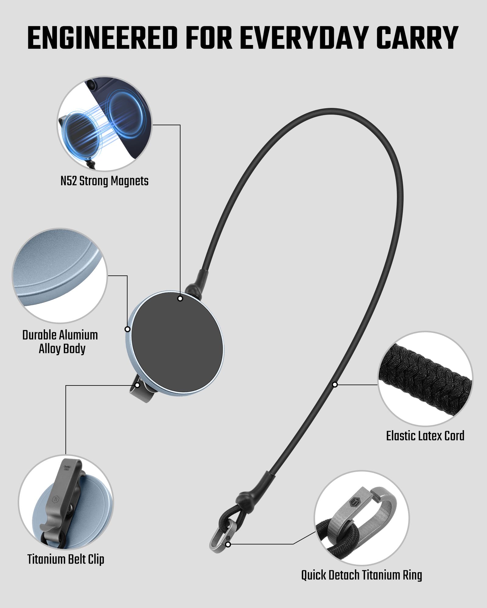 Magnetischer Gürtelclip-Handyhalter, Elastisches Seil Schlüsselanhänger