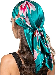 Fashion Satin Square Head Scarf: 35 inch Lightweight Silk Like Neck Scarfs - Luxury Hair Bandana Neckerchief for Ladies Women