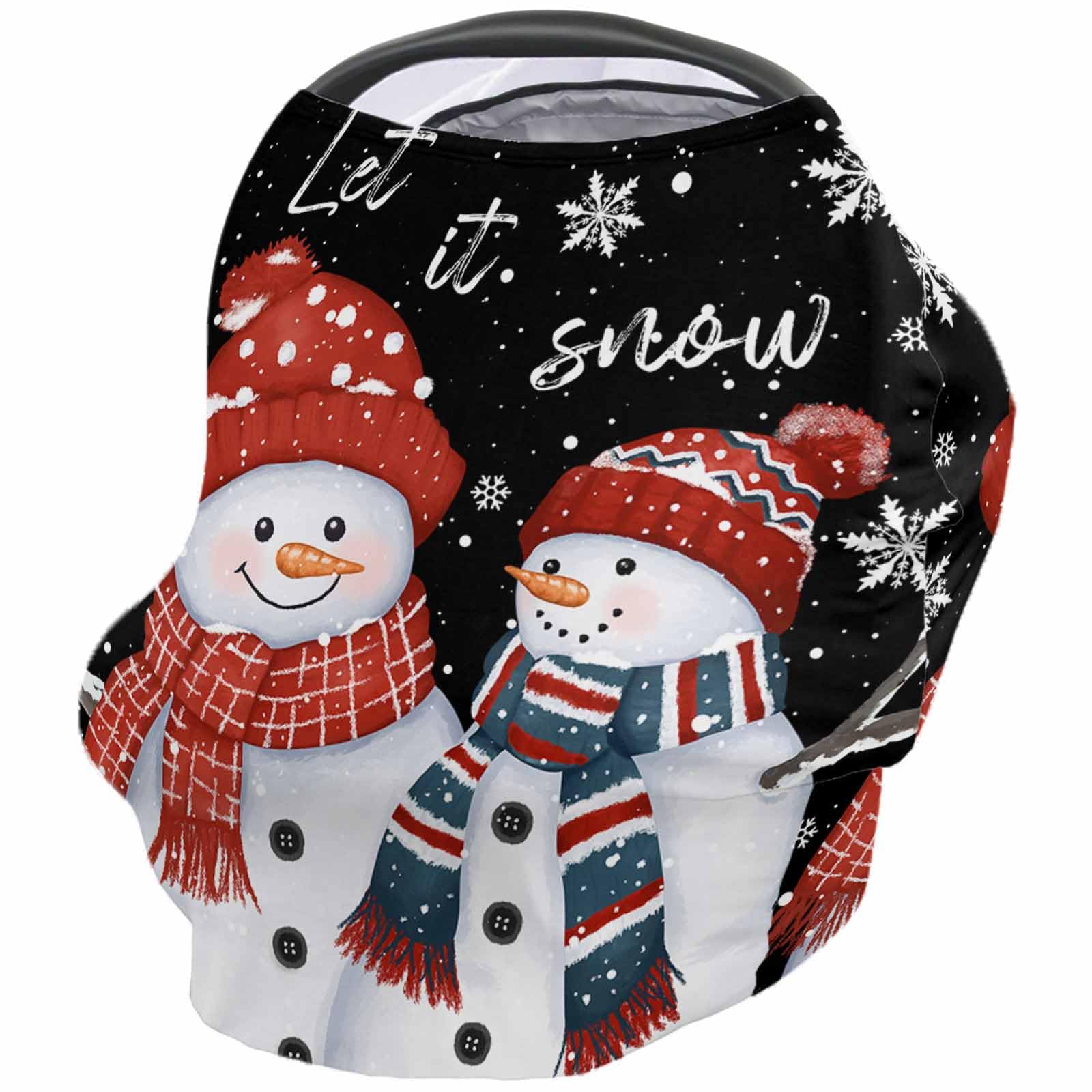 Nursing Cover for Breastfeeding Scarf, Merry Christmas Snowman Snowflakes Black Baby Car Covers Super Soft Multi Use for Canopy Shopping Cart Cover Blanket Stroller Cover