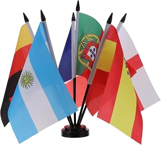1 Set Plastic Table Flags: Spain Portugal France England Argentina German National Table Banners - 6 State International Country Mini Flags - Home Office Desk Decor
