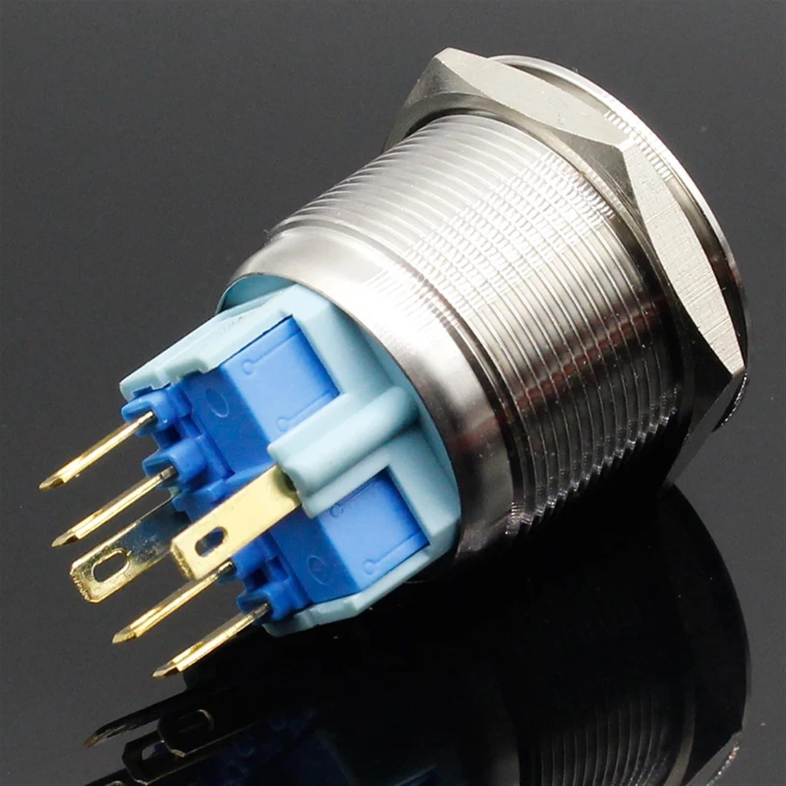 25 mm, 6 V, 12 V, niebieski pierścień LED, światło Momentary/Locking Push Button włącznik DPST metal przemysłowe łódź samochód DIY przełącznik 1 szt. (żółty, blokujący, 12 V)