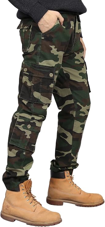 BOJIN Mens Cargo Pants Casual Military Army Camo Relaxed Fit Cotton Combat Camouflage Cargo Work Pants with 8 Pockets