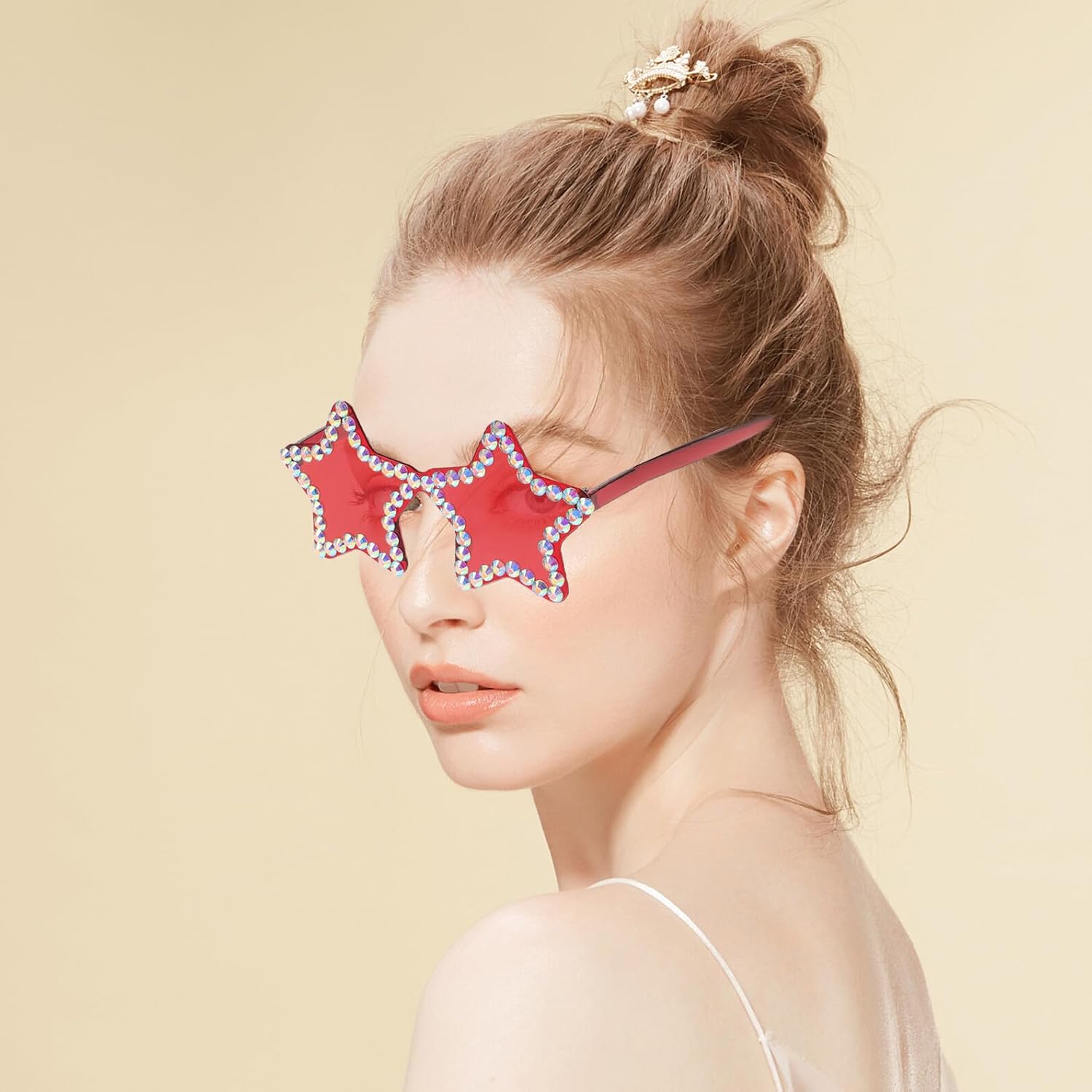 SHOWERORO Rhinestone Square Frame Sunglasses for Women -piece Lens Novelty Eyewear Patriotic Accessories for Fourth of July Beach Party