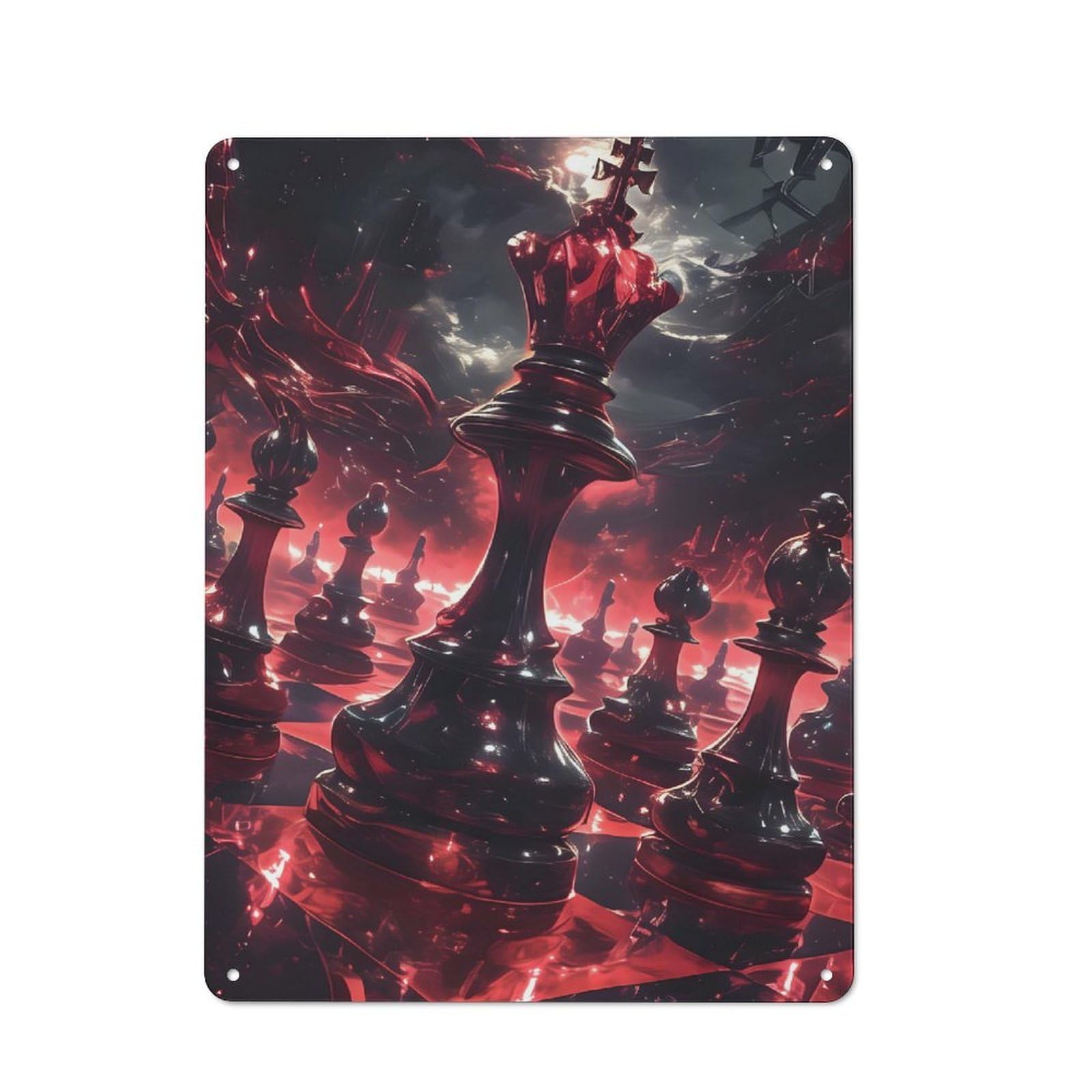 Junmoney Red King Chess Piece 40X30cm Retro Metal Plaque With For Garage Or Workshop, Housewarming Present For People Styling Garage And Workshop