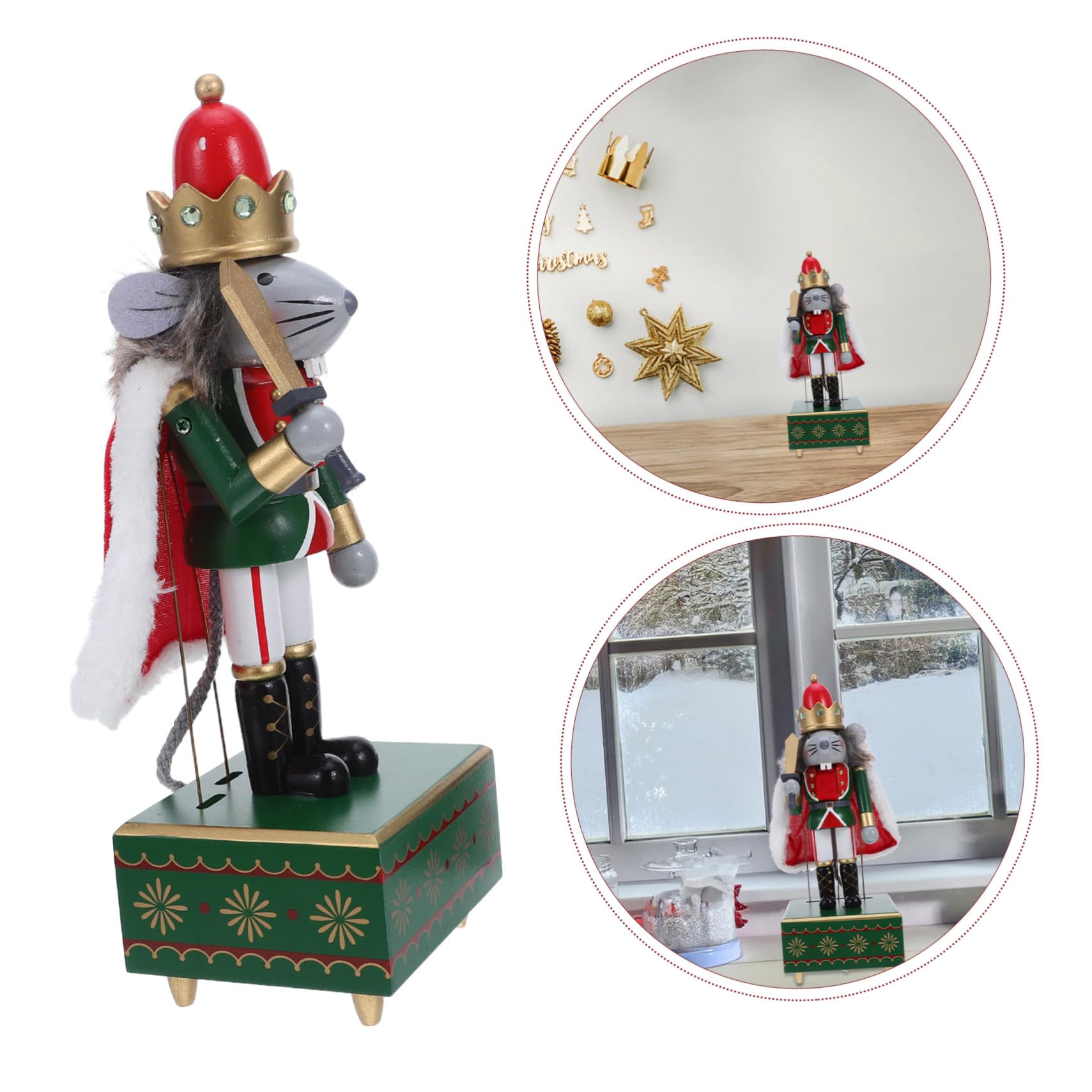 Caja de Música de Cascanueces de Madera con Figura de Ratón Rey Mecanismo de Cuerda sin Pilas Decoración Navideña para Estantes y Mesas Regalo para Ocasiones Especiales