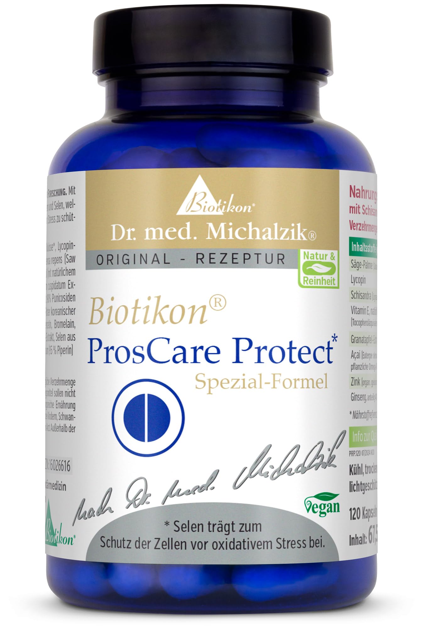 ProsCare Protect Dr. med. Michalzik - Hochwertige Rezeptur, wichtige Vitalstoffe in hoher Konzentration, Sägepalmenextrakt 10:1, Kürbiskernextrakt 50mg - ohne Zusatzstoffe - von BIOTIKON®