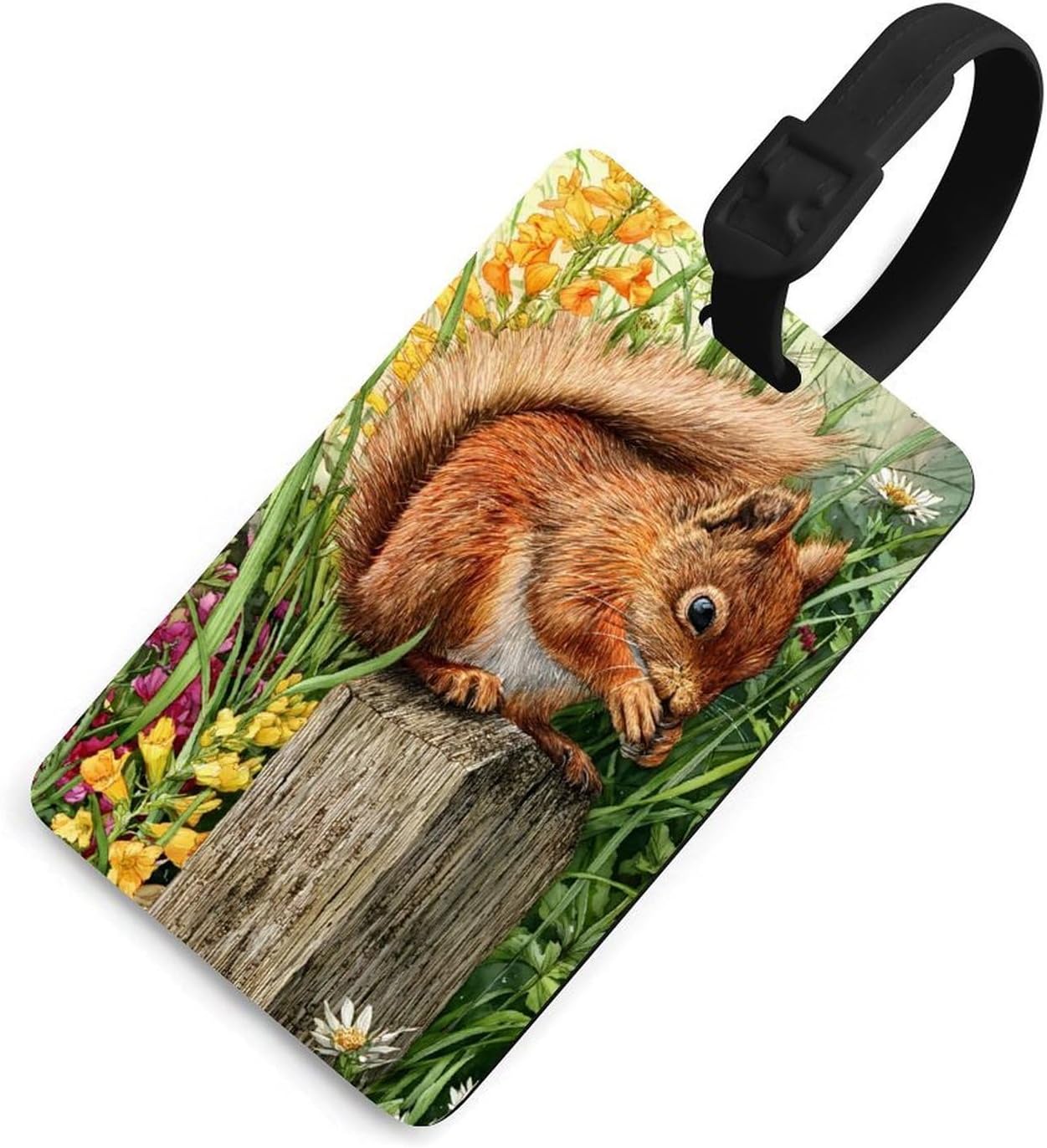 Squirrel Perched on Wooden Travel Luggage Tags Black-style-19