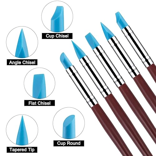 Miniatura 5 de 10 Uds. Blue Dental Resina Pinceles, Herramienta de Escultura de Arcilla de Silicona Herramienta de Modelado Dotting Tool