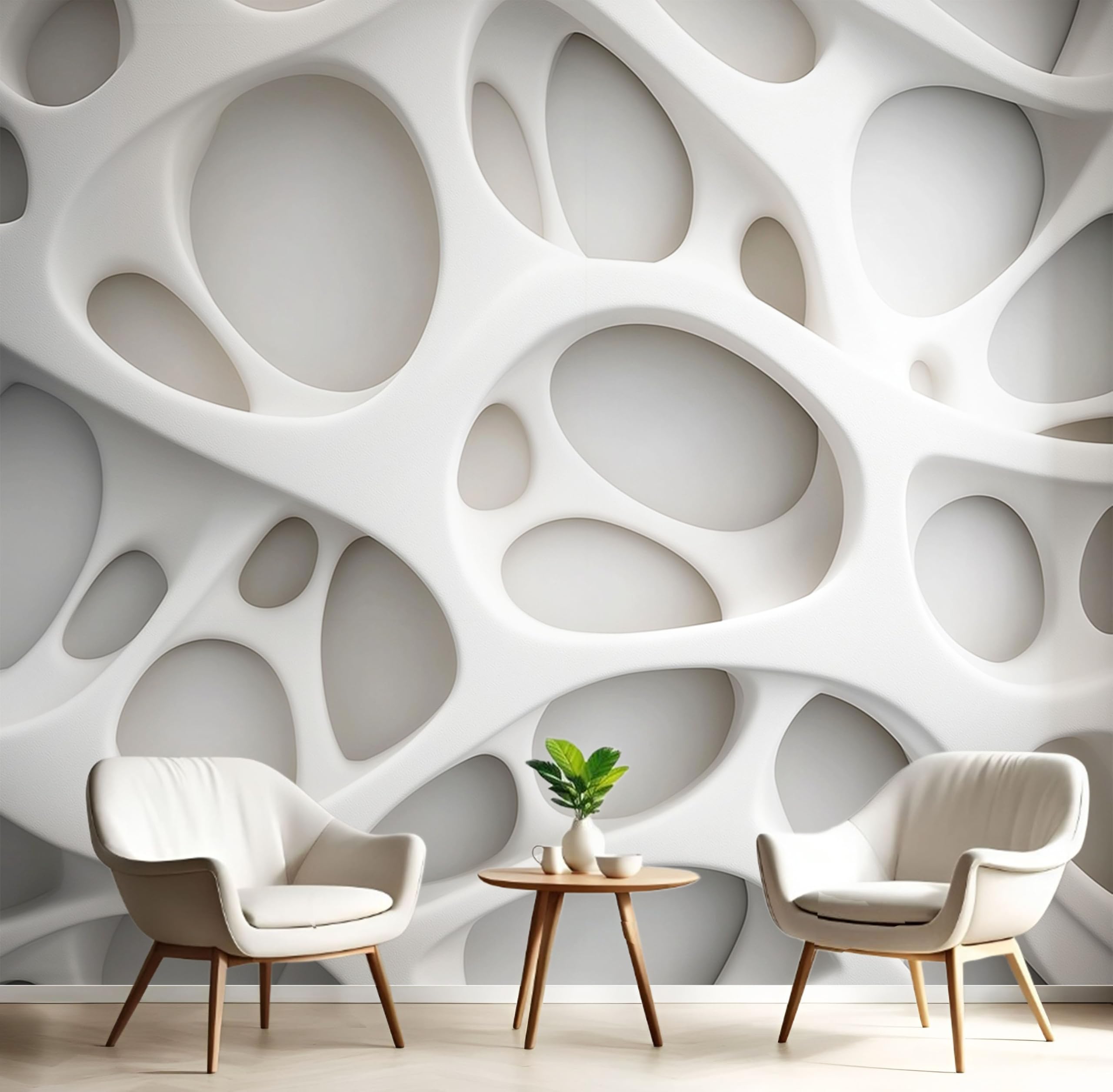 Papier Peint Panoramique Relief Géométrique 3D Crème pour Salon