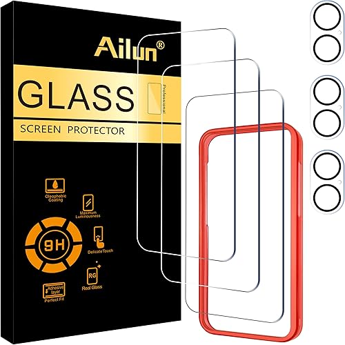 Miniatura 86 de Ailun Paquete de 2 protectores de pantalla para iPhone 12 Pro Max [6.7 pulgadas] + 2 protectores de lente de cámara, película de vidrio templado