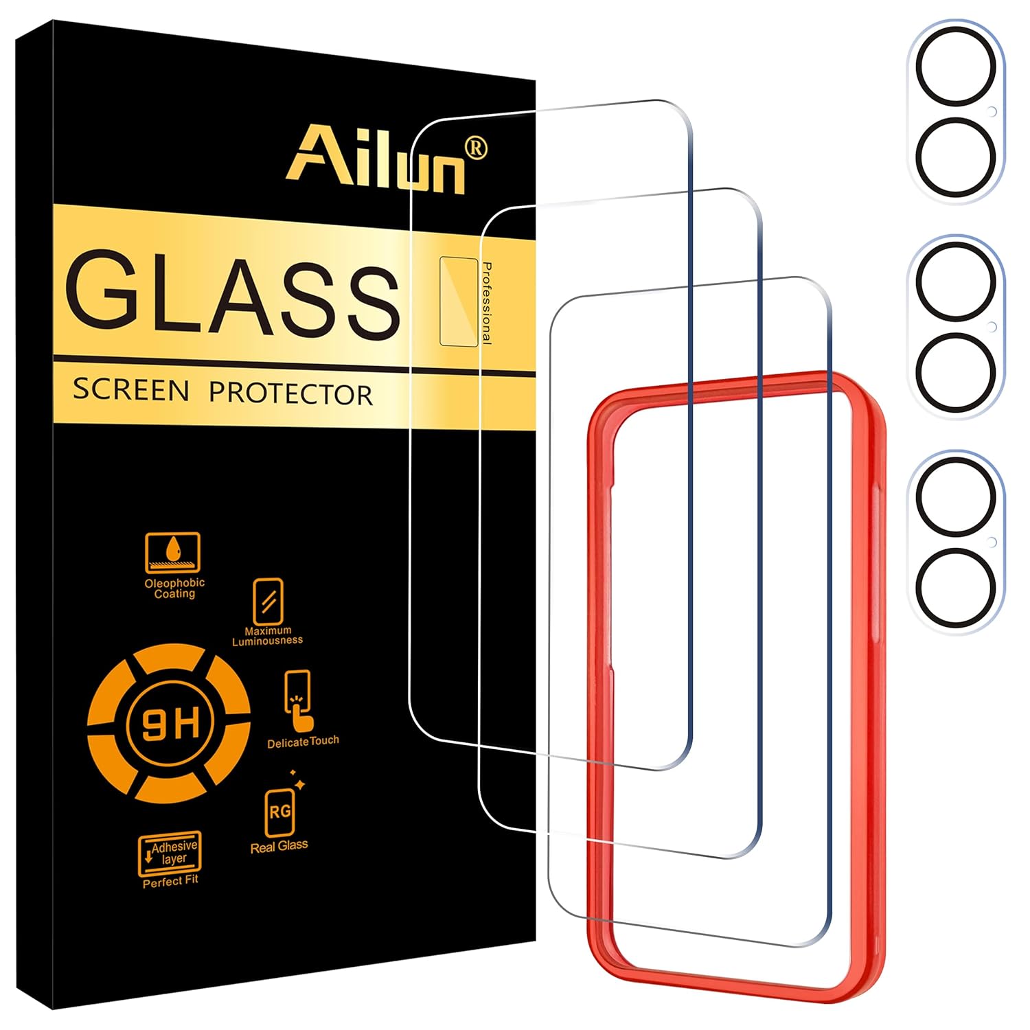 Ailun 3 Pack Screen Protector for iPhone 16 6 1 inch 3 Pack Camera Lens Protector with Installation