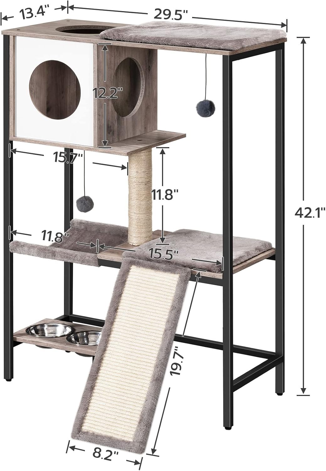 Diagram showing the dimensions of the HOOBRO BG34MZ03 Cat Tree in inches.