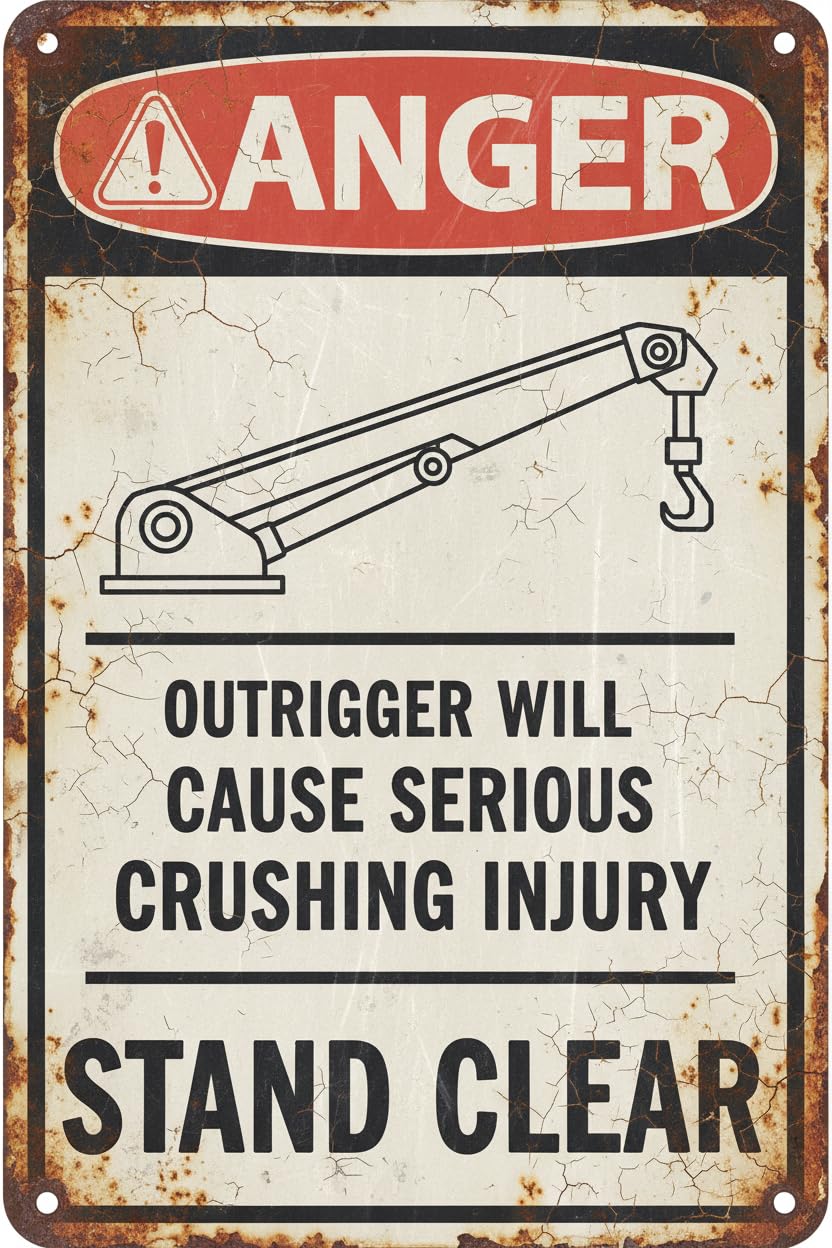 Wall Decor Danger Outrigger Will Cause Serious Crushing Injury Stand Clear Decal. Size 8x12Inch Vintage Signs Aluminum Plates Printed