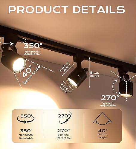 Miniatura 21 de CLOUDY BAY Cabezal de luz LED regulable de 8 W, CRI 90+ blanco cálido 3000 K, ángulo de inclinación ajustable, ángulo de inclinación ajustable