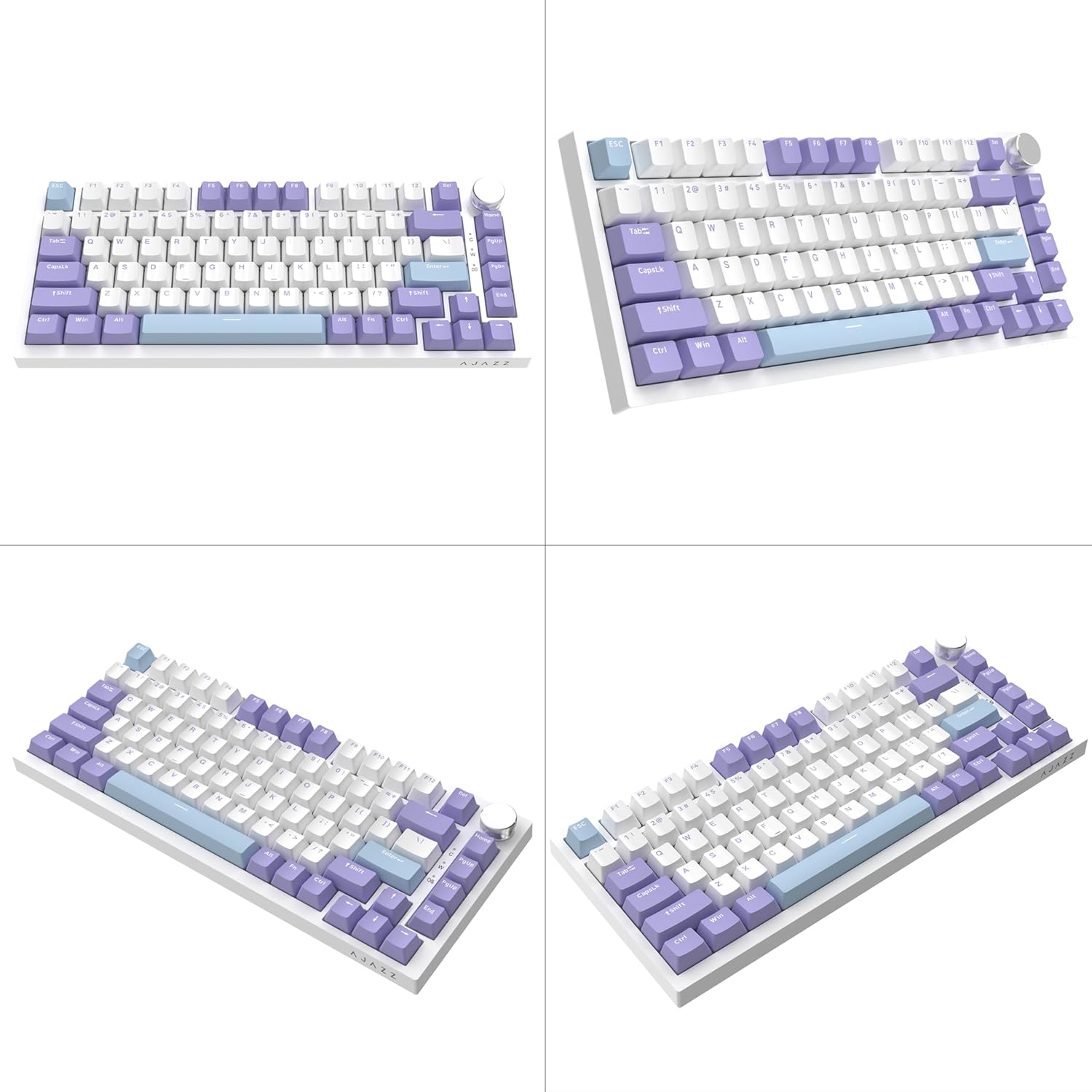 AJAZZ AK820 75% Wired RGB Gasket Mechanical Keyboard with Volume Knob, Compact 82 Keys Hot-Swap Keyboard, OME Profile PBT Keycap, Detachable Type-C Cable (Purple&Blue)