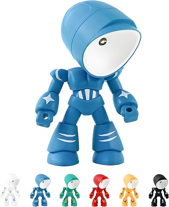 LED Mini Night Light,Adjustable Cute Cartoon Robot Companion Table Light,Adjustable Lonely Robot Cartoon Cute Robots Design Companion Table Light Magnetic Base for Gifts Blue