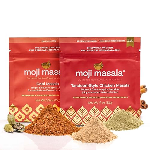 moji masala Juego de especias indias  Paquete de 2 mezclas I de pollo Masala y Gobi Masala I auténticas especias indias para recetas caseras