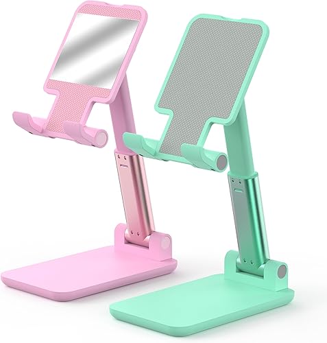 Miniatura 17 de Soporte para teléfono celular, soporte ajustable en ángulo y altura para escritorio, plegable y portátil, almohadilla antideslizante de silicona,