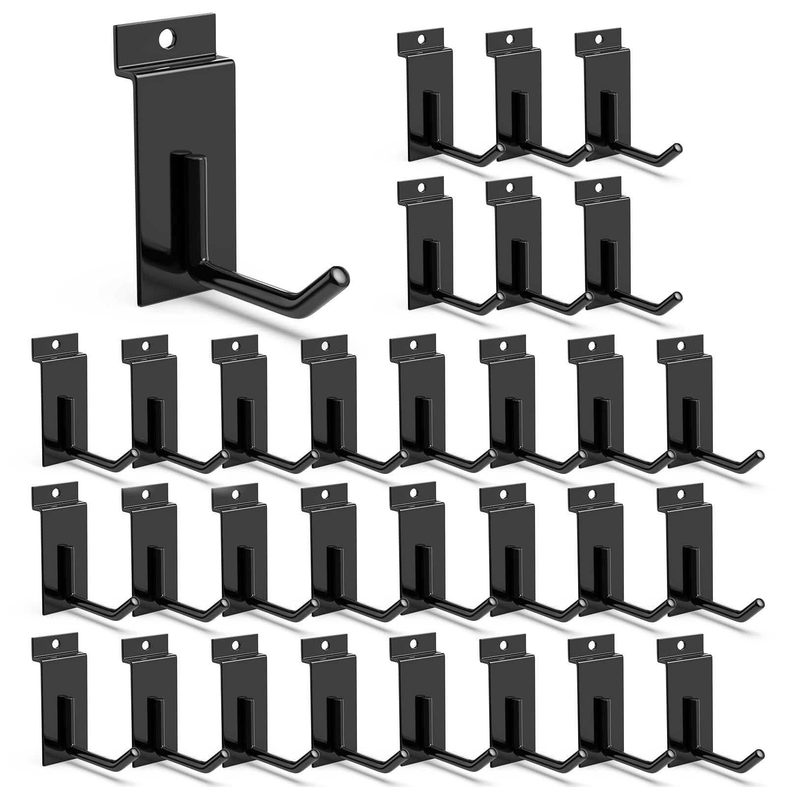 3-H Slatwall Accessories 30 Pack, 3 Inch Slatwall Hooks & Hangers, Heavy Duty Slat Wall Hanging Hooks, Proslat Accessories for Shop Retail Display