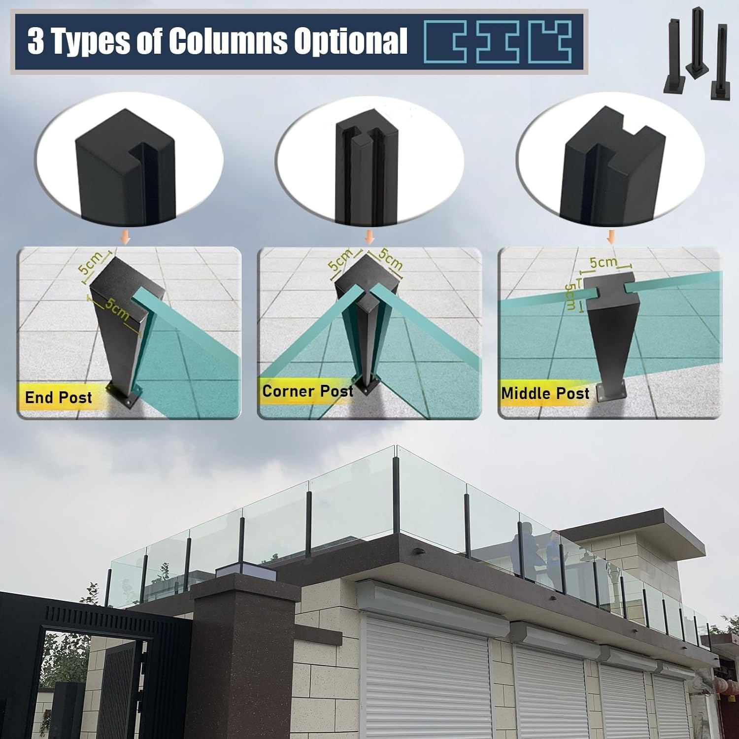 Pali per balaustra in acciaio inossidabile per scale e corridoi interni – Paletto quadrato in vetro 304 grado 80 cm/31,5 pollici ideale per recinzioni di piscine e decorazioni moderne