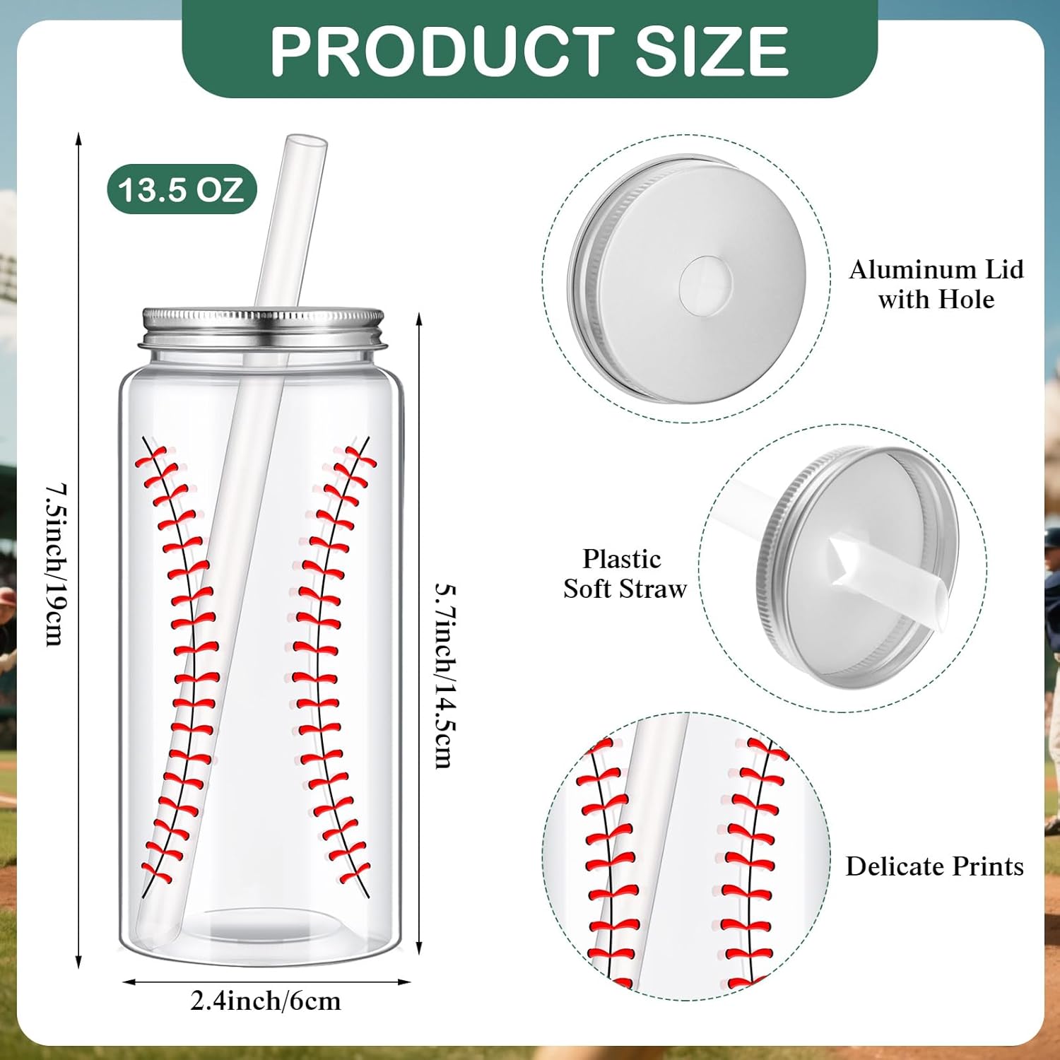 36 Pcs Baseball Cups Gift Sets Baseball Team Gifts Bulk Party Favors 13.5oz Reusable Plastic Tumbler Cups with Lid and Straw Cosmetic Bags Keychains for Sports Birthday Party Supplies