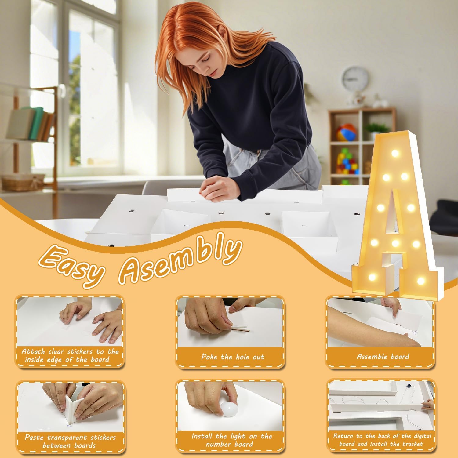 4FT Marquee Letters U, Light Up Letters with Pre-Cut Frame, LED Giant Marquee Sign for Birthday, Anniversary, Wedding Party Decorations